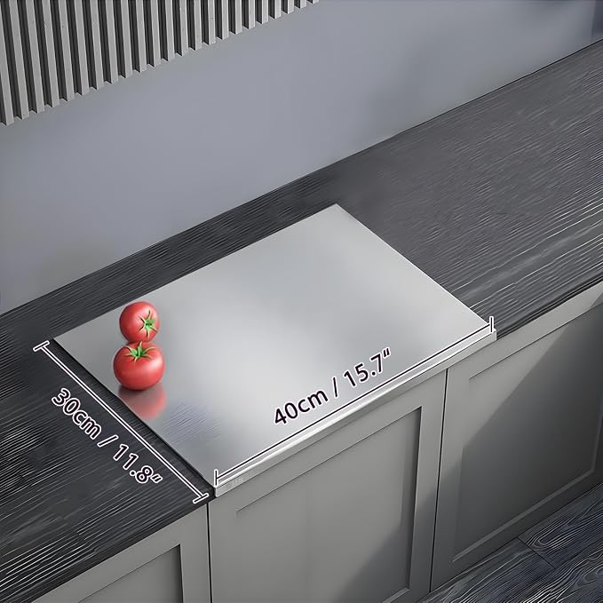 304 Stainless Steel Cutting Board – Stainless Steel Kitchen Chopping Boards Non-Slip, Dishwasher Safe – Ideal for Meat, Vegetables, Fruits, Bread & Baking – Commercial & Home Use (15.7 * 11.8in)