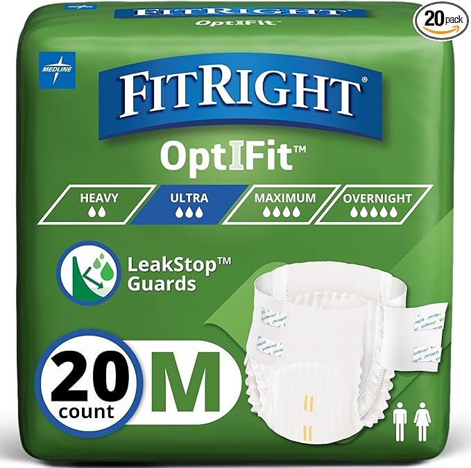 FitRight Ultra Adult Diapers, Disposable Incontinence Briefs, Leak-Proof Diaper, Absorbent Briefs For Men and Women, Maximum Protection, Medium, 32 – 44 in, 20 briefs per bag