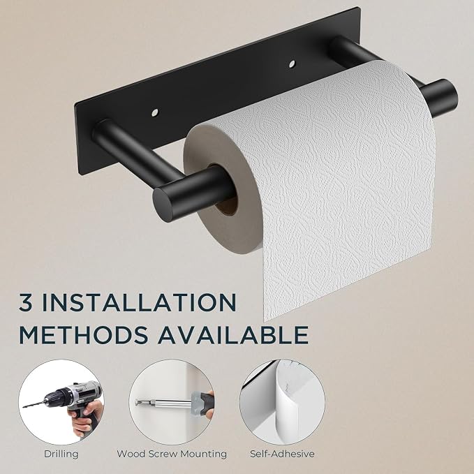 FORIOUS Toilet Paper Holder Wall Mount, Stainless Steel Rustproof Double Post Pivoting Tissue Roll Holder for Bathroom, Commercial Toilet Paper Dispenser (Matte Black, Modern Square 1 Pack)
