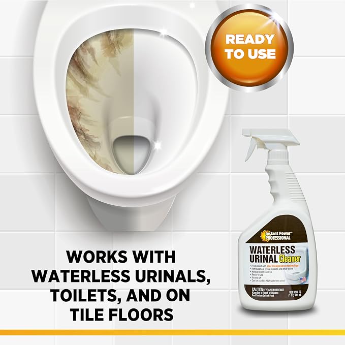 Instant Power Professional Waterless Urinal Cleaner – Removes Hard Water Deposits and Other Stains, Prevents Drain Buildup, Ready to Use, 32 Oz