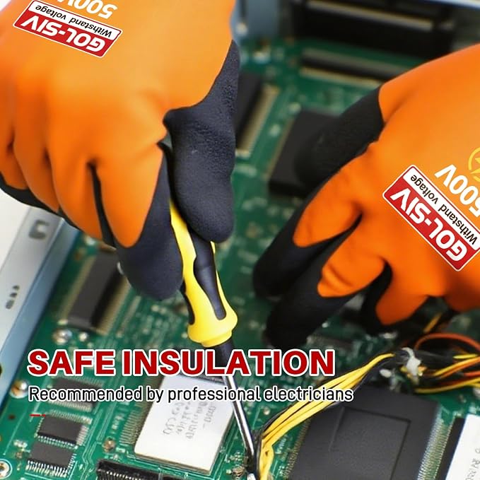 Electrical Insulated Gloves, 500V High Voltage Resistance Electrician Safety Gloves, Rubber Non Slip Work Gloves (500V|Double Insulated, 2pcs-Large)