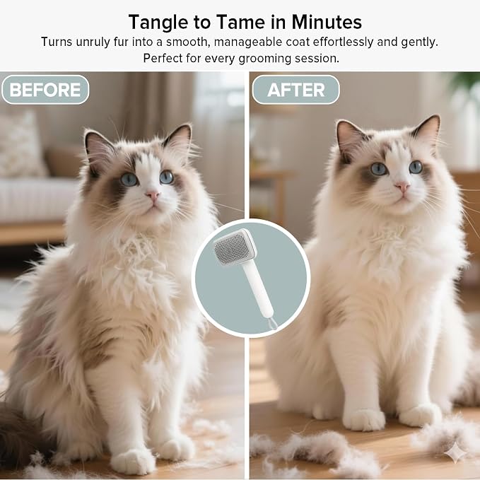 Cat Brush for Shedding, 2 Pcs Industry-First Adjustable Cat Brushes for Indoor Cats, Self-Cleaning Slicker brush, 264 Skin-Friendly Needles for Long or Short Haired Dogs, Perfect for Deshedding