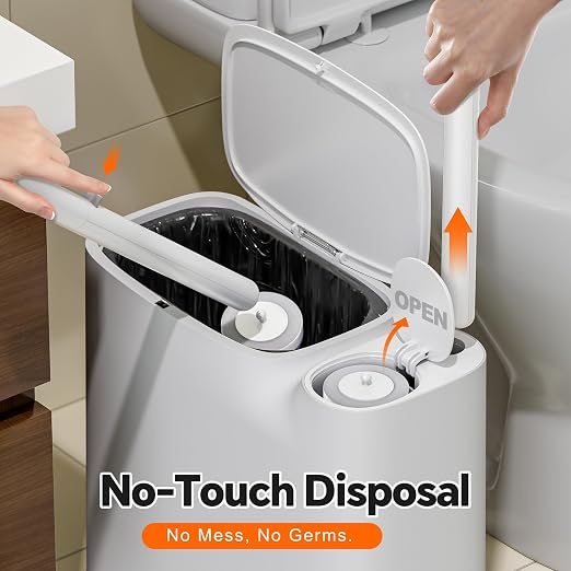 White Plastic Mini Trash Can, Toilet Cleaner Stick, Toilet Brush Holder, 36 Refills, 2-Gallon Trash Can with Pop-Out Lid, Suitable for Bathrooms and Small Toilets.