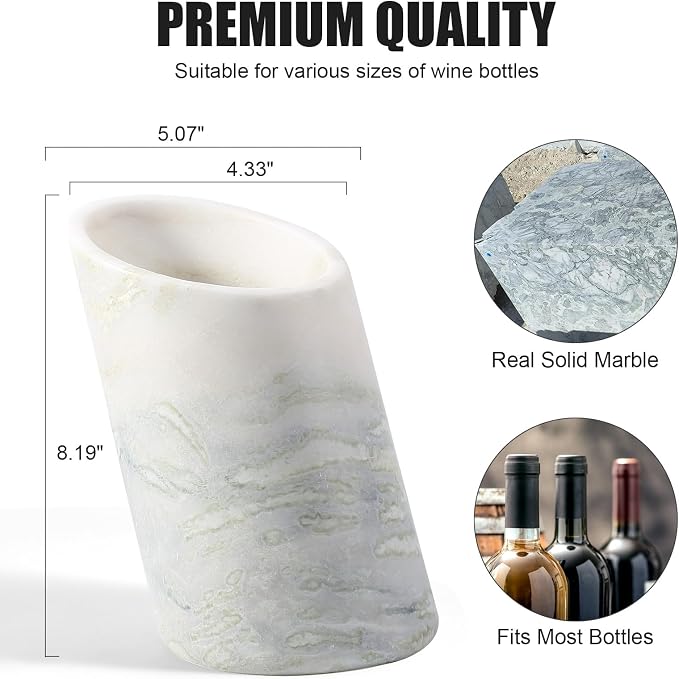 BCS Marble Wine Bottle Chiller - Versatile Wine Chillers for Bottles - Applicable to Kitchen Utensil Holder, That Also Serve as Lamp Shade(Bianco Palomino)