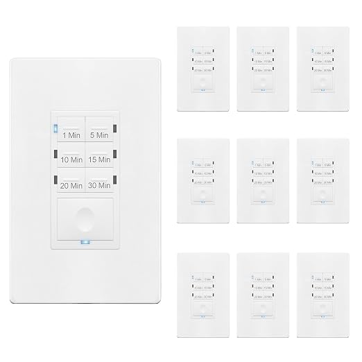 ENERLITES Light Switch Timer, for Bathroom Exhaust Fans, 1-5-10-15-20-30 Min Neutral Required Countdown Timer Switch, UL Listed, White, 10 Pack
