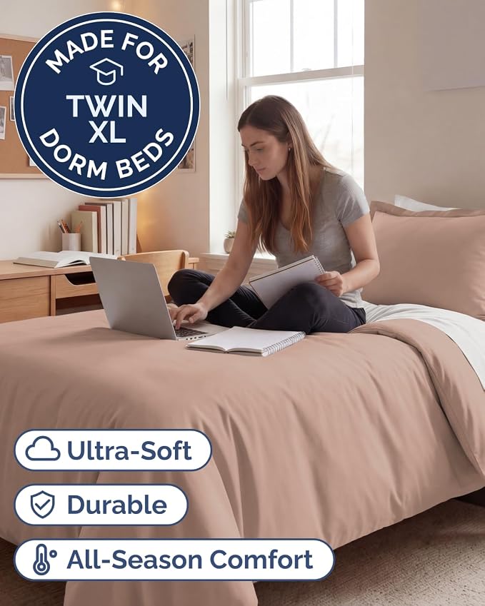 Duvet Cover Twin/Twin XL Size Set - Extra Soft Twin/Twin XL Duvet Cover 68" x 90" with 1 Pillow Sham for Women, Men, Kids & Teens - Comfy, Easy-Care & Fade Free with Zipper Closures and Ties (Mauve)