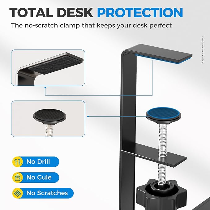 [Upgraded] 25" Extra Large Under Desk Cable Management, Cinati Wire Organizers No Drill, Cable Tray with Clamp for Wire Management, Cord Organization Box for Office, Home - No Damage to Desk(Black)