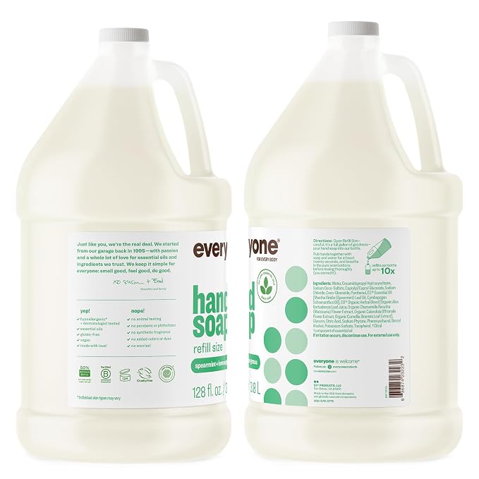 Everyone Liquid Hand Soap Refill, 1 Gallon, Spearmint and Lemongrass, made with Essential Oils for Kitchen and Bathroom