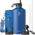 Coolflask 128 oz Gallon Water Bottle Insulated with Straw&3 Lids, Water Jug Large Stainless Steel Metal Vacuum Wide Mouth for Sports, Gym or Office, Non-BPA Keep Cold 48H Hot 24H, King's Blue