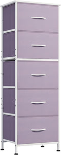 WLIVE Fabric Dresser, 5-Drawer Tall Dressers for Bedroom, Storage Dresser Organizer with Fabric Bins, Wood Top, Sturdy Steel Frame, Chest of Drawers for Closet, Hallway, Purple