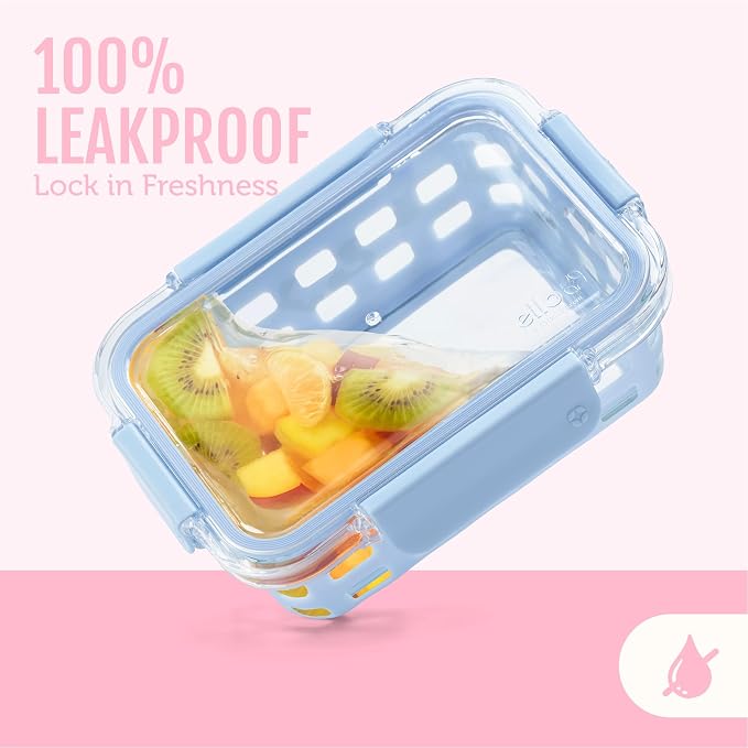 Ello Duraglass 3.4 Cup Glass Meal Prep Containers, 10 Pc, 5 Pack, Meadow | Glass meal prep set with silicone sleeves, leakproof BPA-free lids, microwave and oven safe, freezer and dishwasher safe