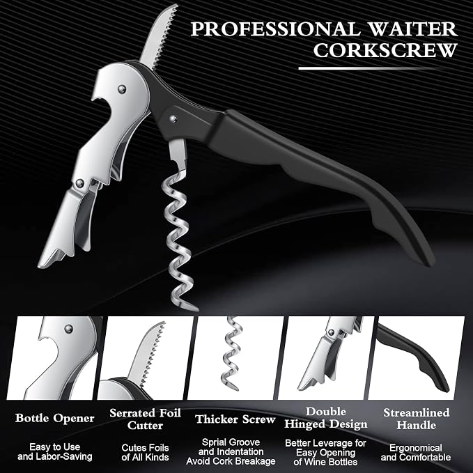 Waiter Corkscrew Wine Openers Heavy Duty Hinges Wine Key Bottle Opener All in One Double Hinged Waiter's Corkscrew with Foil Cutter Wine Tools for Bartenders Servers Sommelier (Black, 100 Pack)