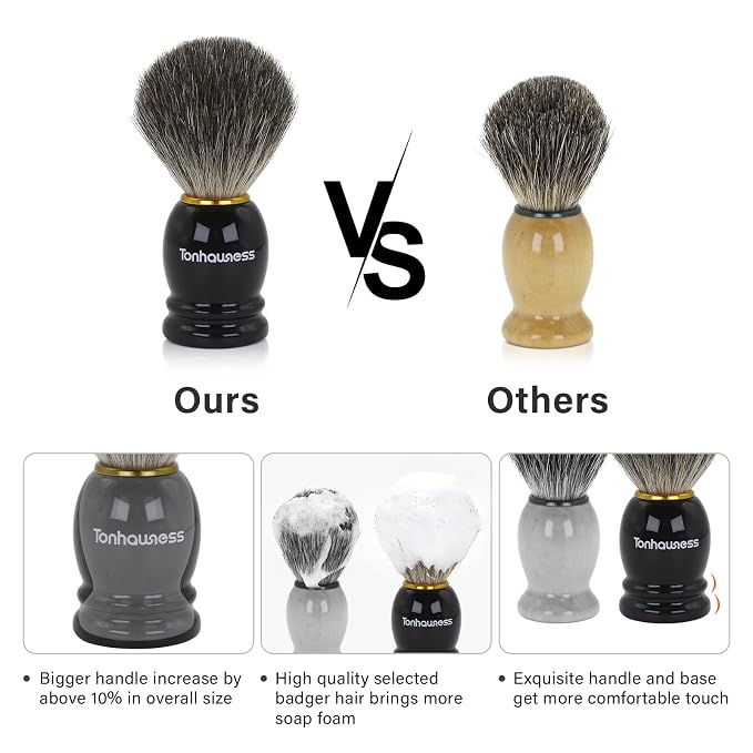 5 In 1 Manual Shaving Kit For Men Includes Badger Hair Shaving Brushes Set, Double Edge Safety Razor, Stainless Steel Shaving Bowl&Stand and Goat Milk Shaving Soap