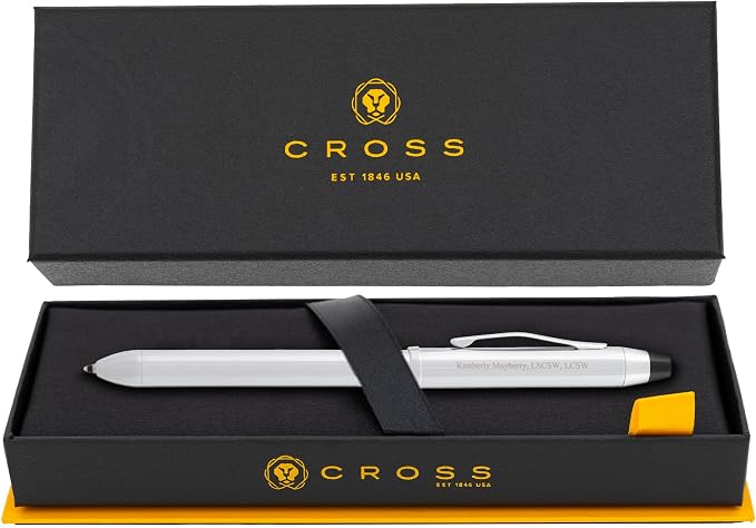 Cross Tech3+ Multifunction Pen, Lustrous Chrome, Personalized Laser Engraving, Black and Red Ballpoint, 0.5mm Pencil, Stylus, Eraser, Cross Gift Box