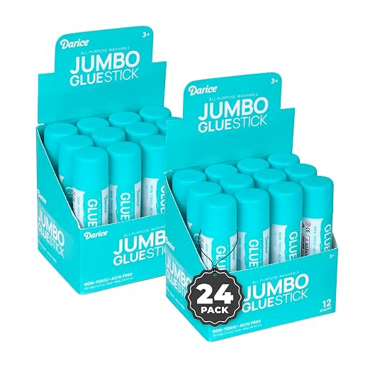 Darice Jumbo Glue Sticks, 1.4 Oz (40g) – All-Purpose Washable School Glue for Crafts, Paper, & Fabric – Clear Drying, Acid-Free & Non-Toxic – Bulk Classroom Supply (24 Pack)