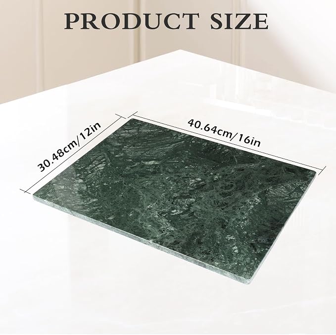 Marble Cutting Board for Kitchen 16×12 Inch green | Natural stone, 0.59" thick, non-slip feet, stay cool for dough/butter, ideal for pastry, cheese, charcuterie, pizza, bread