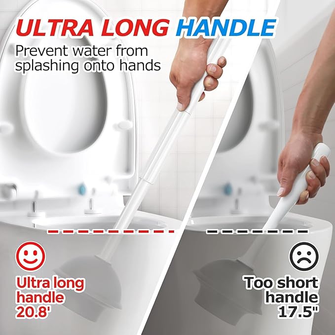 FORASTO 3Pack 2 in 1 Toilet Brush and Plunger Set, Extended Handle Plunger,Toilet Bowl Brush Plunger Set,Bathroom Cleaning Tools,Toilet Brush Plunger Combo,Cleaning Supplies, Pearl White