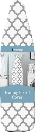 Whitmor Deluxe Ironing Board Cover with 6mm Fiber Pad, Fits 15 x 54 In | 88gsm cover, 6mm fiber pad, 190T elastic fit, scorch-resistant finish, medallion gray pattern.
