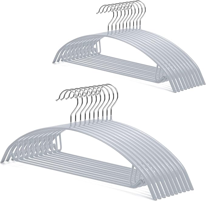 Nature Smile Non Slip PVC Coating Sweater Hangers,Dress Suit Coat Hangers,Shoulder Bump Free Golf T Shirts Clothes Hangers (Silvery Grey Color 20 Pack)