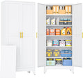 PAOFIN 75" Metal Storage Cabinet with 2 Doors and 5 Adjustable Shelves,White Metal Garage Storage Cabinets, File Cabinet,Steel Tool Cabinets for Home,Office,Garage,School,Warehouse