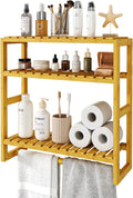 Galood Over The Toilet Storage Bathroom Shelves Wall Mounted 3 Tier Space Saver Corner Shelf Organizer Bamboo Towel Rack Toilet Paper Cabinet with Hanging Rod Yellow
