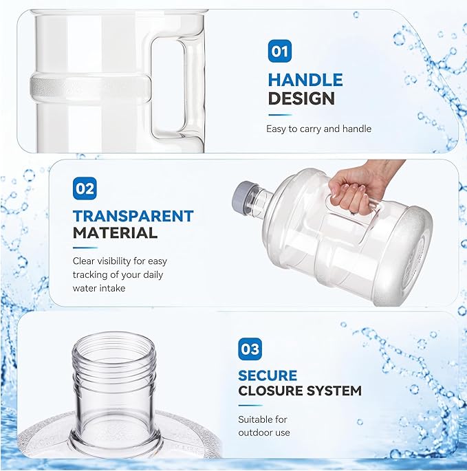 Funnymoom 2 Pack 1.32 Gallon Water Bottle Jug with Handle and 2 Extendable Cleaning Brushes, Food-grade Fda Compliant Reusable Water Container, Stackable 5l Jug for Cooler, Camping, Office and Home