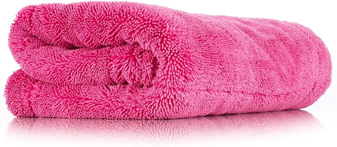 The Rag Company, The Liquid8r M22, Absorbent 70/30 Blend Microfiber Drying Towel for Cars, Trucks, and SUVs, Safe for Detailing, Scratch-Free, Twist Loop, 2200 GSM, 20x20 Inches, Pink