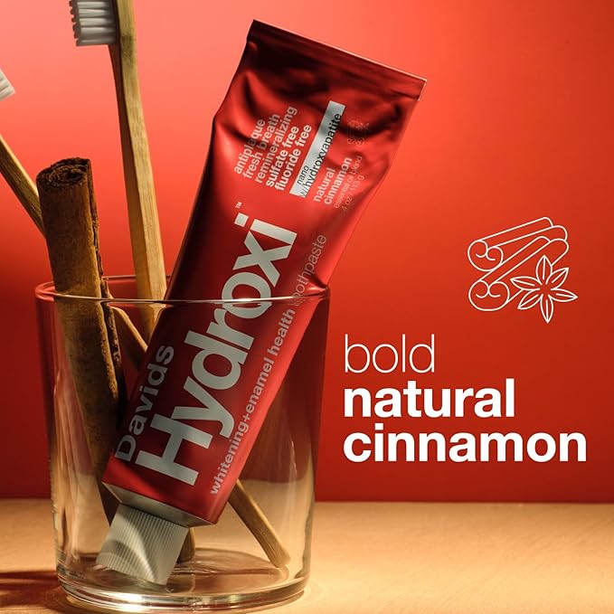 Davids Nano Hydroxyapatite Toothpaste Fluoride Free Whitening Cinnamon 4oz | Remineralizing, Sensitive Teeth Support, Antiplaque, SLS Free, Made in USA, Nano-Hydroxyapatite Formula