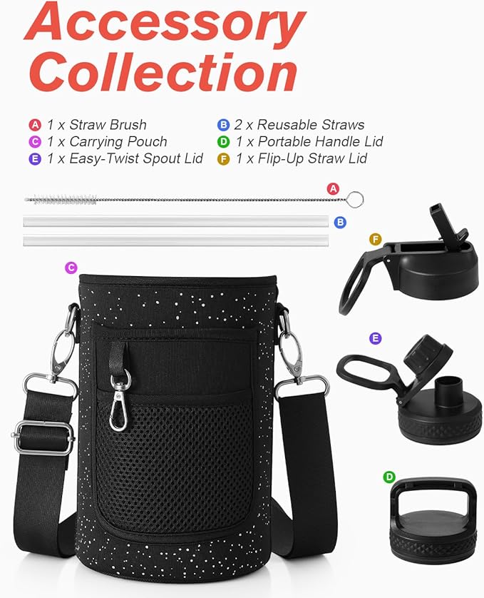 Coolflask 64 oz Insulated Water Bottle with Straw&3 Lids, Half Gallon Insulated Water Jug Galaxy Large Metal Stainless Steel Flask for Gym, Sports and Office, Keep Cold 48H Hot 24H, Starry Night