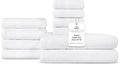 Villa Celestia 10-Piece 100% Cotton Towel Set, 2 Bath Towels, 4 Hand Towels, 4 Wash Cloth, Quick-Dry, White