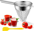 SiliFine Stainless Steel Reinforced Bouillon Sieve Strainer Cone Fine Mesh Strainer with Handle and Rubber Pestle for Kitchen Food Cooking(8 Inch)
