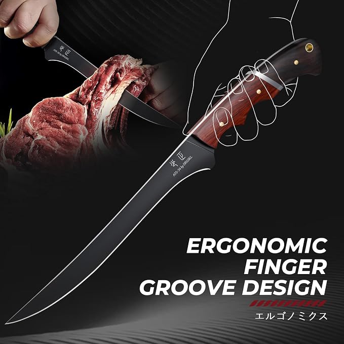 DRGSKL Boning Knife 7 inch - Brisket Trimming Knives for Meat Cutting | Japanese ATS-34 Steel, Full Tang, Ergonomic Walnut Handle, Precision Cutting, Gift Box