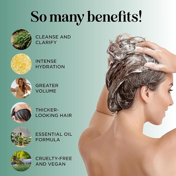 Volumizing Biotin Shampoo and Conditioner Set - Rosemary Shampoo and Conditioner for Thinning Hair Care with Tea Tree & Coconut Oil - Color Safe - Paraben Silicone & Sulfate Free (32 Fl Oz Each)