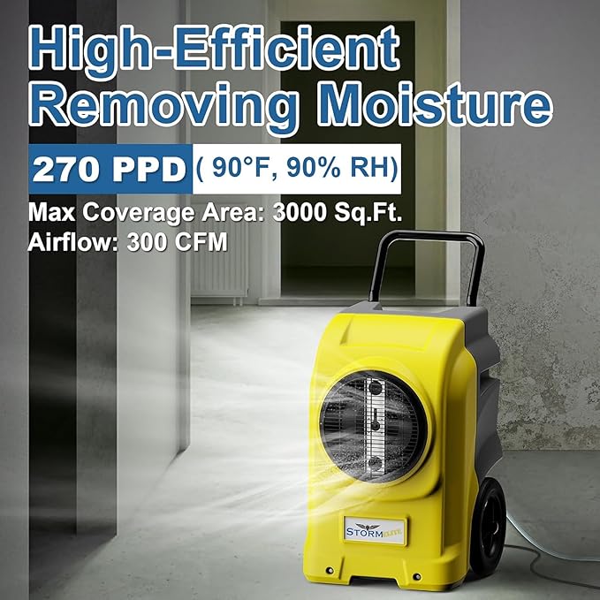 ALORAIR 270 PPD LGR Commercial Dehumidifier with Pump & Drain Hose, Portable Insutrial Dehumidifier with Wheels for Basments, Home, Job Sites, 6 Years Limited Warranty, Storm Elite (Yellow)