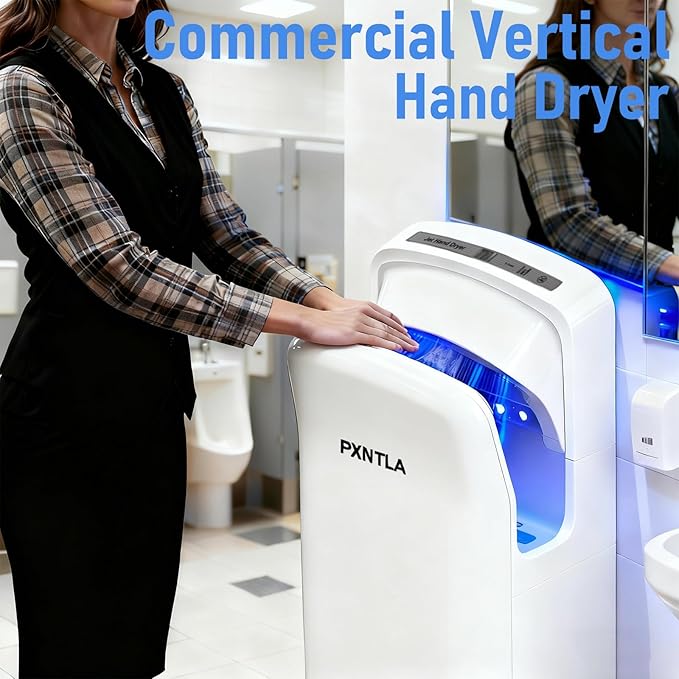 Vertical Hand Dryer - Hand Dryers for Commercial Bathrooms with HEPA Filter - Hand Dryer for Modern Home Bathrooms with High Speed Jet Air Motor (White)