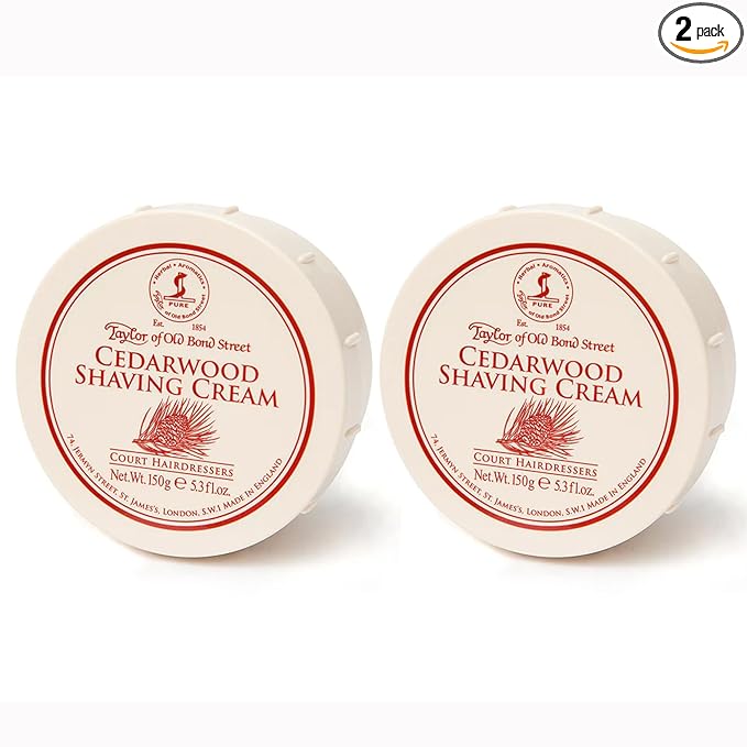 Taylor of Old Bond Street Cedarwood Fragrance Shaving Cream Bowl 150g (2-Pack) – Rich Lather for Traditional Shaving