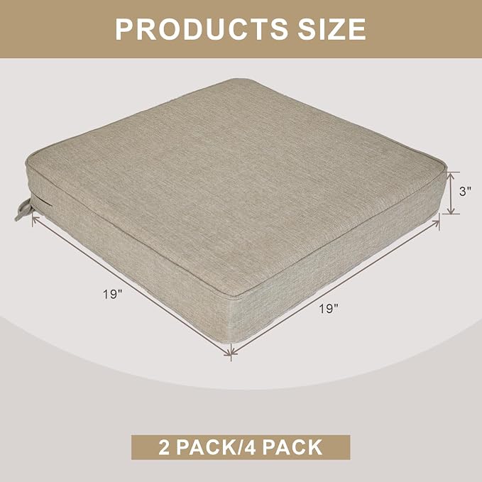 JMGBird Outdoor Chair Cushions Set of 2, Water Resistant Seat Cushions 19 x 19 Inch with Ties, Outdoor Cushions for Patio Furniture