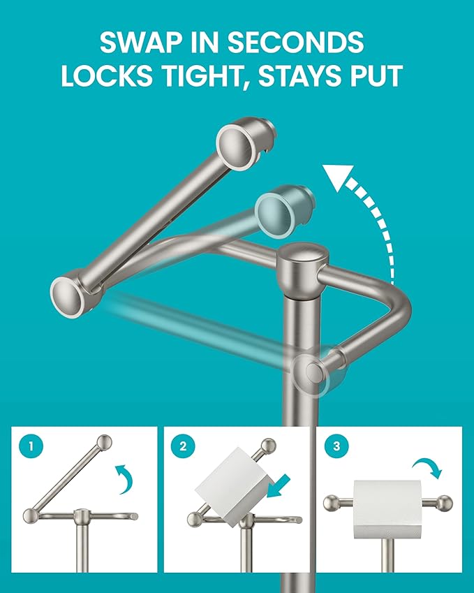 Toilet Paper Holder Stand, Free Standing Toilet Paper Roll Holder, Brushed Nickel 304 Stainless Steel, 4.82 lbs Weighted Base, Bathroom Tissue Holder, 22.8" Height