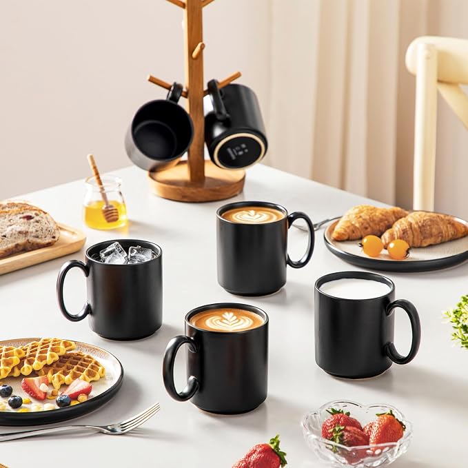 vancasso Porcelain Coffee Mugs Set of 6, 16 Oz Large Black Coffee Cups for Latte, Cappuccino, Tea & Hot Cocoa, Sleek Modern Café Style for Home, Office & Coffee Bar, Microwave & Dishwasher Safe