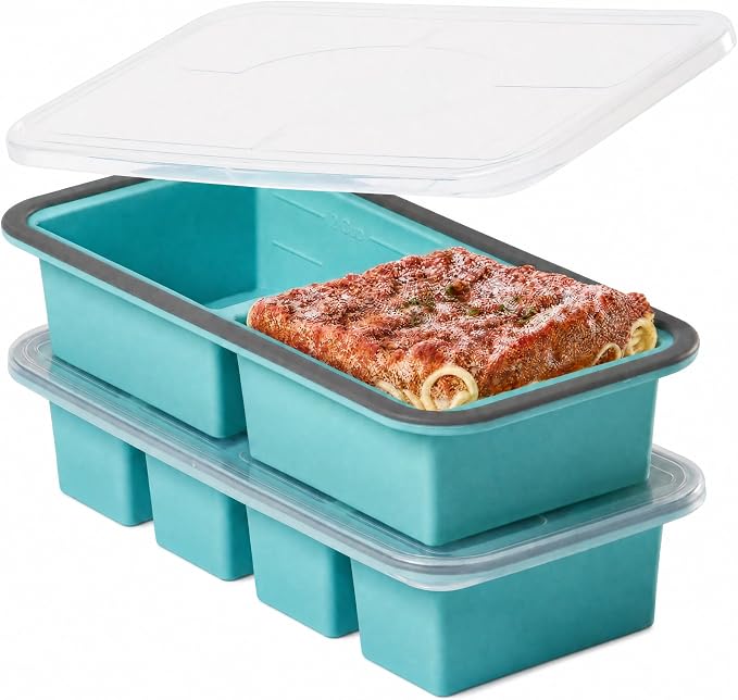 Silicone Freezer Trays with Lid, 1 Cup & 2 Cup for Meal Prep, 2-Pack | Food Grade Silicone, BPA-Free, 1 Cup + 2 Cup Portion Trays, Reinforced Alloy Frame, Stackable & Dishwasher Safe