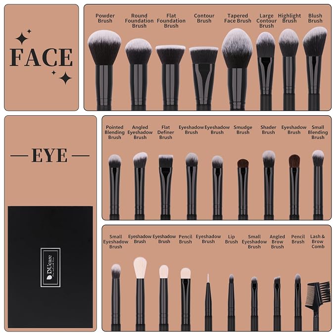 DUcare Professional Makeup Brushes Set 27Pcs | Makeup Brush Set Premium Synthetic Kabuki Foundation Blending Face Powder Blush Concealers Eye Shadows Brushes