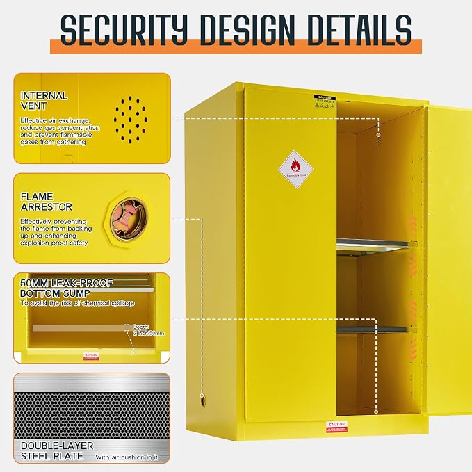 SPECRAFT 100-Gallon Flammable Safety Cabinet | 70 x 43 x 34 In, Cold-Rolled Steel, Adjustable Shelves, OSHA and CE Certified, for Industrial, Commercial and Lab Use