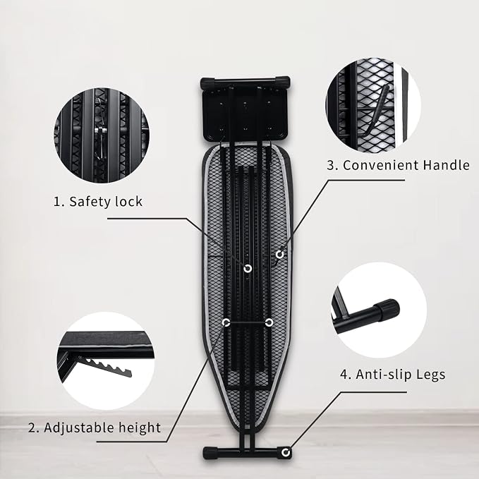 Duwee 13"x43" Ironing Board with Heat Resistant Cover and Thicken Felt Pad | Ironing Boards with Silicone Steam Iron Rest, Heavy Sturdy T-Legs,Black