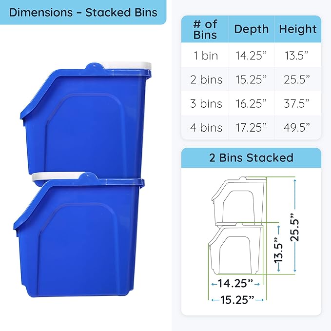 6 Gallon Stackable Recycling Bin Container in Blue, Eco-Friendly BPA-Free Handy Recycler with Handle, 6-Pack