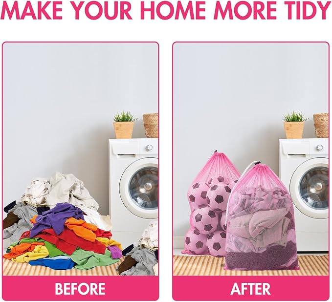 Berlune Large Mesh Laundry Bags, 24 x 36 Inch Bulk Wash Set with Drawstring for Commercial Use, Dorms, Vacation Rentals, Laundromats, Apartments & Facilities(Pink,30)