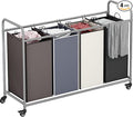 LINZINAR 4 Bags Laundry Hamper, Assorted Laundry Basket 180L Laundry Sorter | Laundry Room Organization with Heavy Duty Rolling Lockable Wheels and Removable Bag, Bedroom Laundry Cart for Clothes Storage