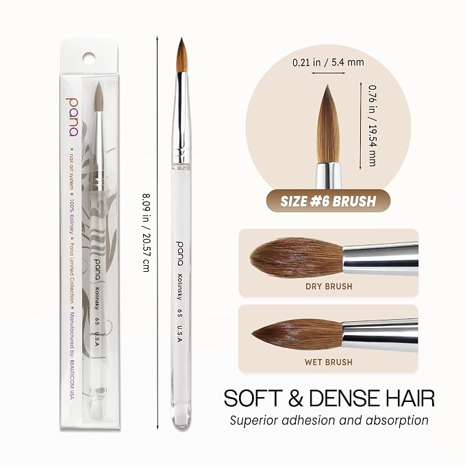 pana Finest Kolinsky 100% Pure Kolinsky Acrylic Nail Brushes (Round Shape) (Size # 6)