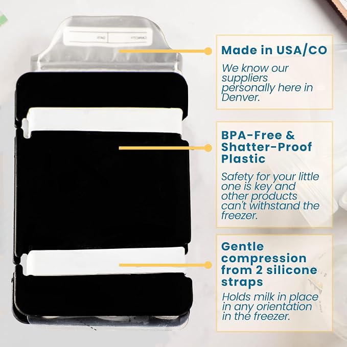 Freeze It Flat Breastmilk Freezer Organizer (Black, Single 2pk) | Freezes breast milk bags flat for stacking, doubles freezer storage space, works with top milk bag brands, easy wipe clean