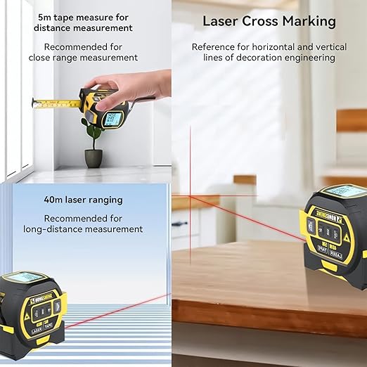 The Ruler 3-in-1 Measuring Tape, Tools Tape Measure, 3-in-1 Rangefinder with Led Display, 3 in 1 Digital Tape Measure with Cross Line, AutoLock, Measure Area, Volume, Pythagorean, Best Gift for Man