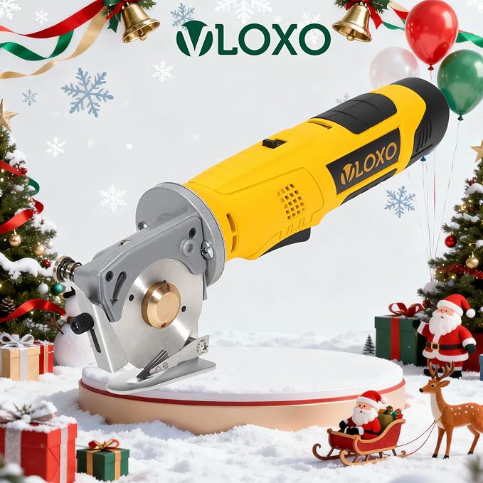 VLOXO Electric Rotary Cutter Electric Fabric Scissors | 2000RPM Multi-Layer Fabric Cutter with Replacement Blade and 2 Batteries for Quilting, Leather, Carpet, Thick Materials Case